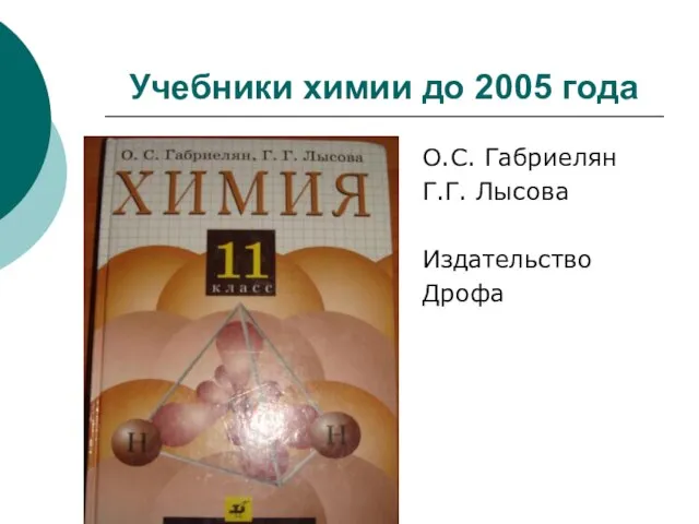 Учебники химии до 2005 года О.С. Габриелян Г.Г. Лысова Издательство Дрофа