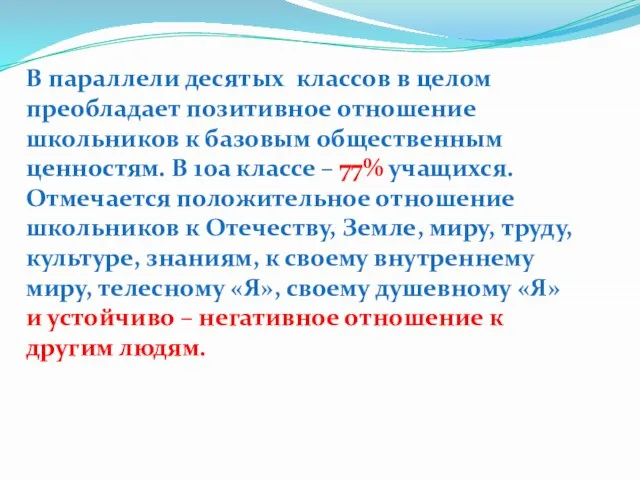 В параллели десятых классов в целом преобладает позитивное отношение школьников к базовым