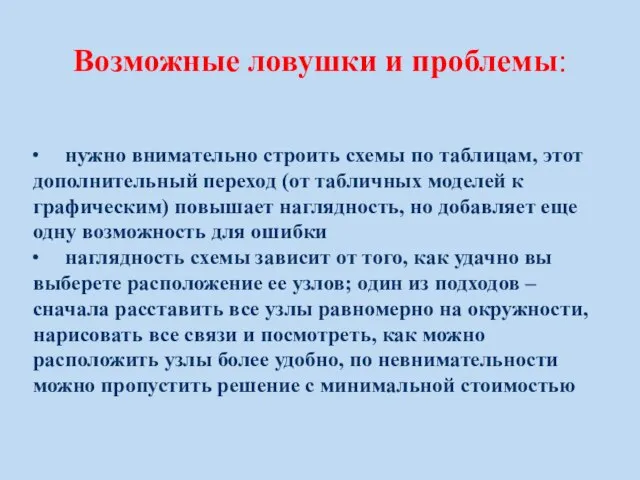 Возможные ловушки и проблемы: ∙ нужно внимательно строить схемы по таблицам, этот