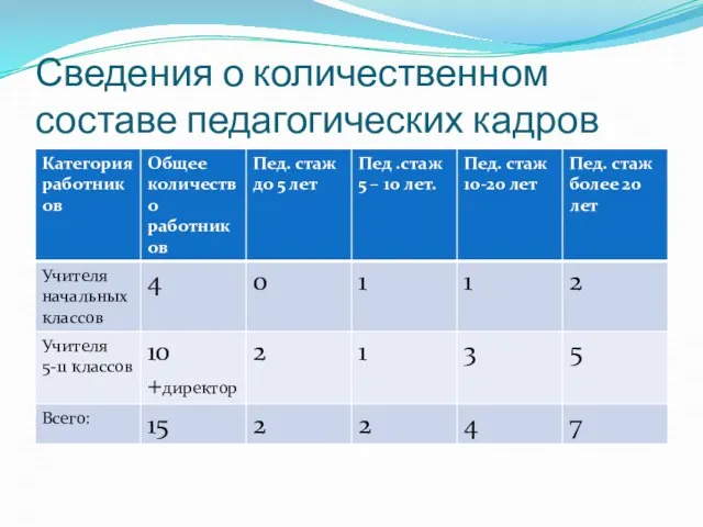 Сведения о количественном составе педагогических кадров