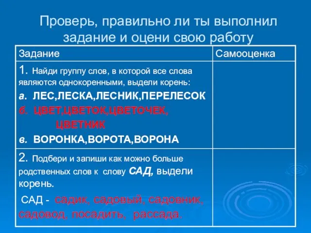 Проверь, правильно ли ты выполнил задание и оцени свою работу