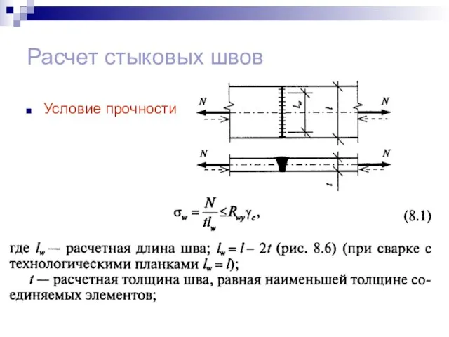 Расчет стыковых швов Условие прочности