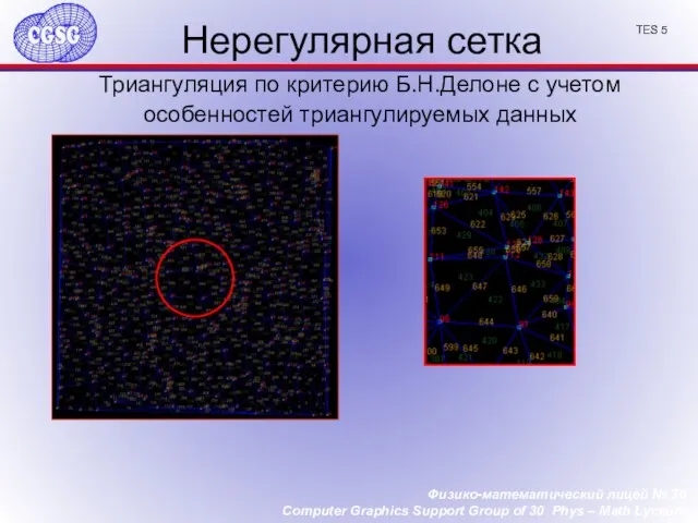 Нерегулярная сетка Триангуляция по критерию Б.Н.Делоне с учетом особенностей триангулируемых данных