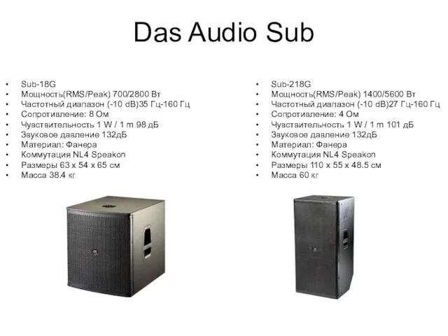 Das Audio Sub Sub-18G Мощность(RMS/Peak) 700/2800 Вт Частотный диапазон (-10 dB)35 Гц-160