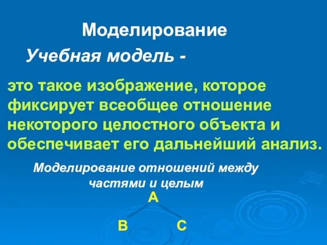 Моделирование это такое изображение, которое фиксирует всеобщее отношение некоторого целостного объекта и