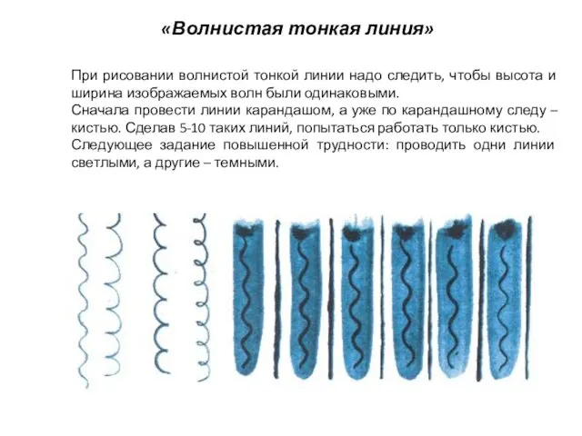 «Волнистая тонкая линия» При рисовании волнистой тонкой линии надо следить, чтобы высота