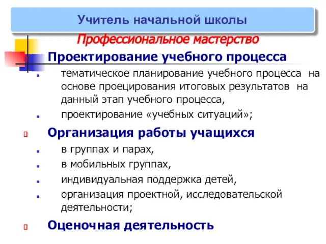 Учитель начальной школы Профессиональное мастерство Проектирование учебного процесса тематическое планирование учебного процесса