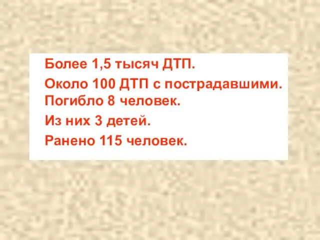 Более 1,5 тысяч ДТП. Около 100 ДТП с пострадавшими. Погибло 8 человек.