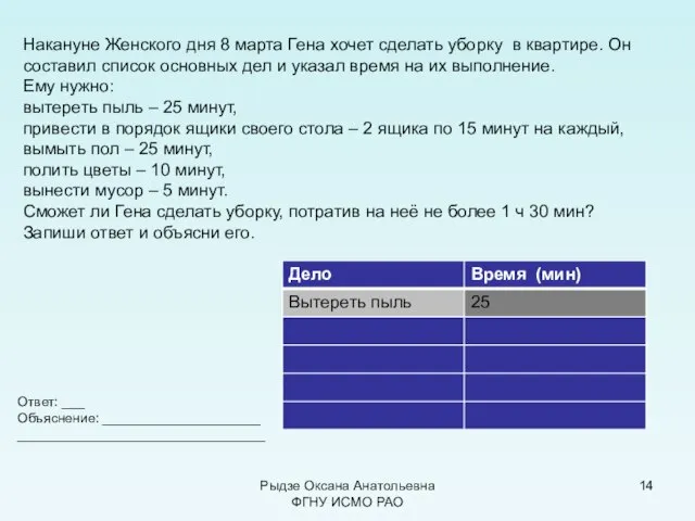 Накануне Женского дня 8 марта Гена хочет сделать уборку в квартире. Он