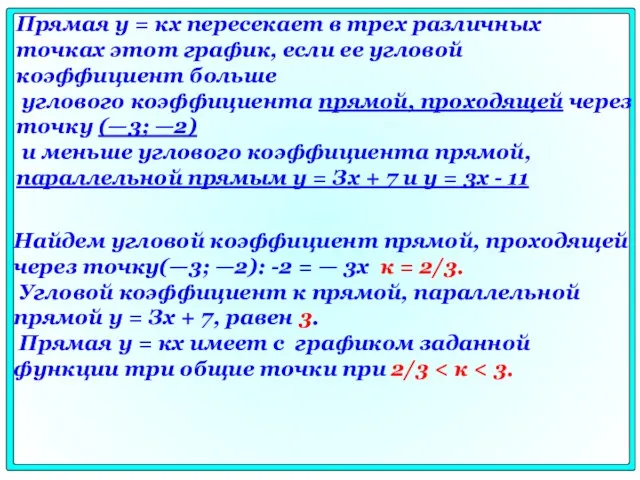 Прямая у = кх пересекает в трех различных точках этот график, если