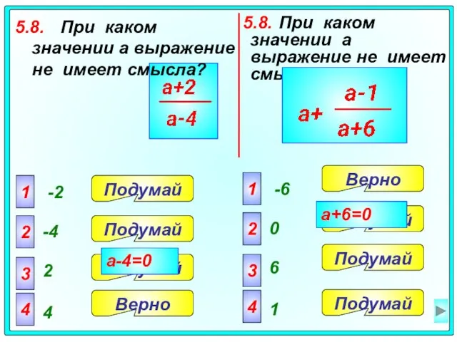 5.8. При каком значении a выражение не имеет смысла? 5.8. При каком