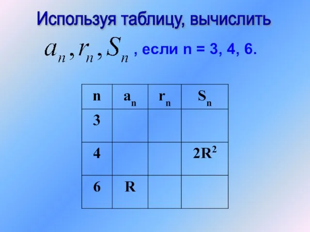 Используя таблицу, вычислить , если n = 3, 4, 6.
