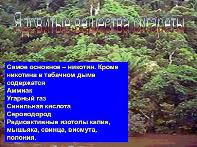 Ядовитые вещества сигареты Самое основное – никотин. Кроме никотина в табачном дыме