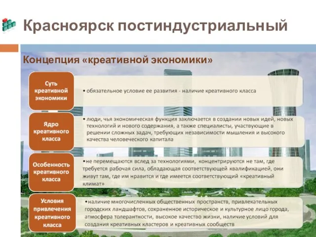 Красноярск постиндустриальный Концепция «креативной экономики»