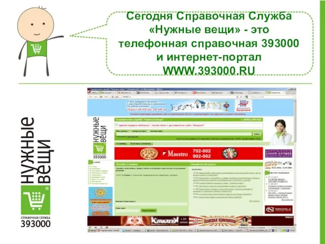 Сегодня Справочная Служба «Нужные вещи» - это телефонная справочная 393000 и интернет-портал WWW.393000.RU