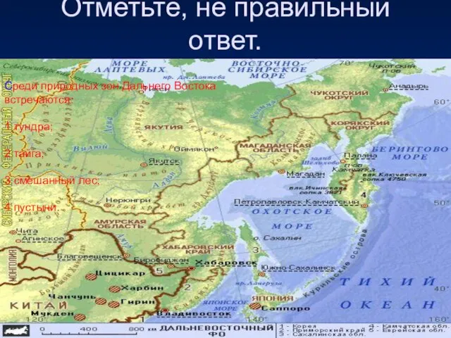 Отметьте, не правильный ответ. Среди природных зон Дальнего Востока встречаются: 1 тундра;