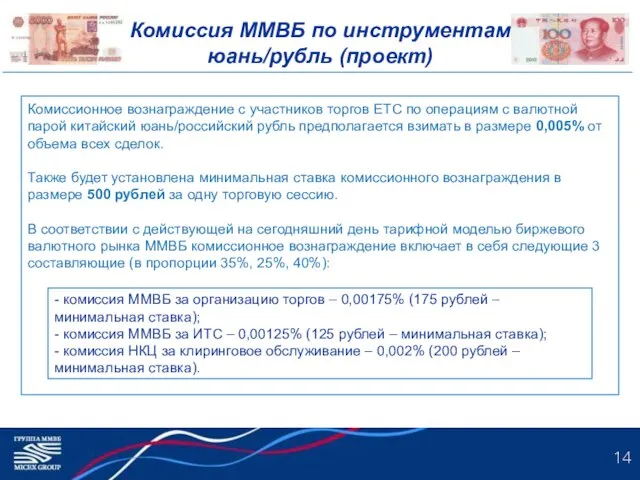 Комиссия ММВБ по инструментам юань/рубль (проект) Комиссионное вознаграждение с участников торгов ЕТС
