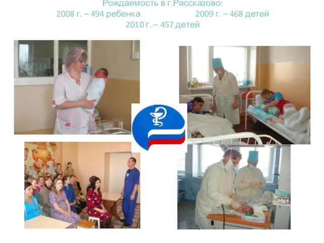 Рождаемость в г.Рассказово: 2008 г. – 494 ребенка 2009 г. – 468