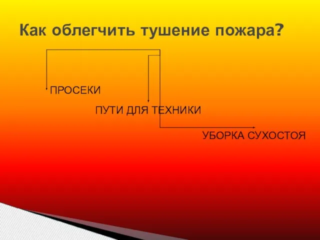 Как облегчить тушение пожара? ПРОСЕКИ ПУТИ ДЛЯ ТЕХНИКИ УБОРКА СУХОСТОЯ