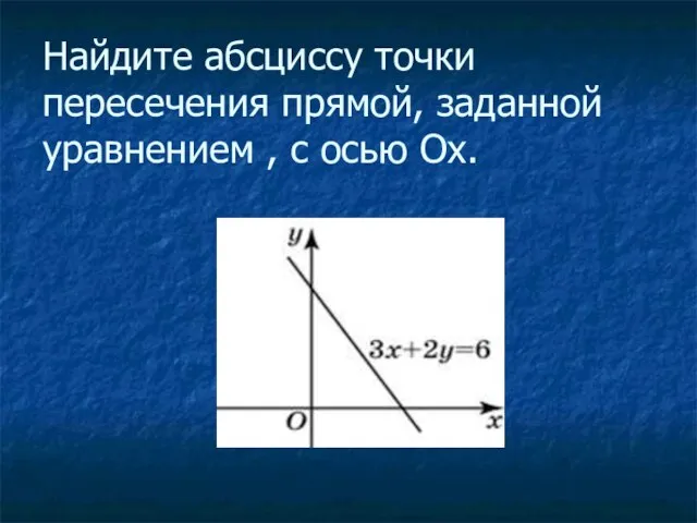 Найдите абсциссу точки пересечения прямой, заданной уравнением , с осью Ox.