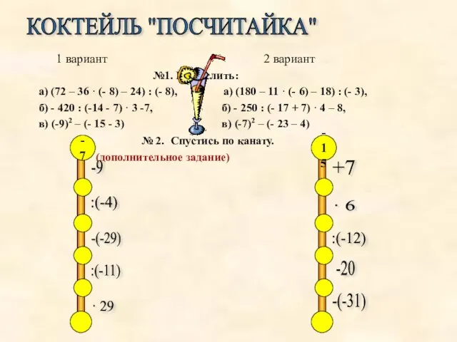 1 вариант 2 вариант №1. Вычислить: а) (72 – 36 · (-