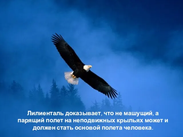 Лилиенталь доказывает, что не машущий, а парящий полет на неподвижных крыльях может