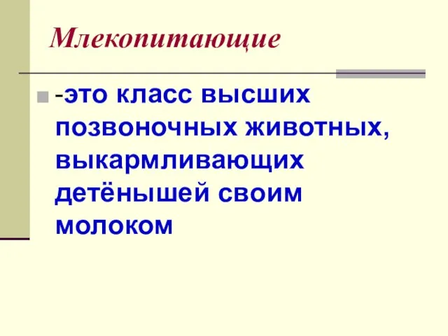 Млекопитающие -это класс высших позвоночных животных, выкармливающих детёнышей своим молоком