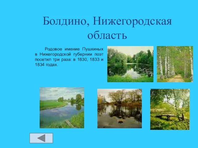 Болдино, Нижегородская область Родовое имение Пушкиных в Нижегородской губернии поэт посетил три