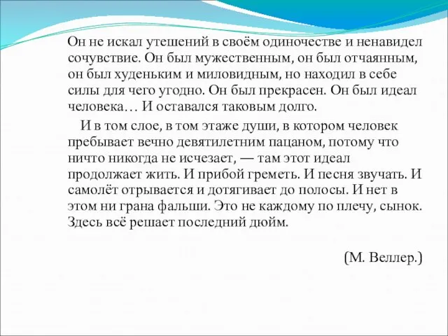 Он не искал утешений в своём одиночестве и ненавидел сочувствие. Он был