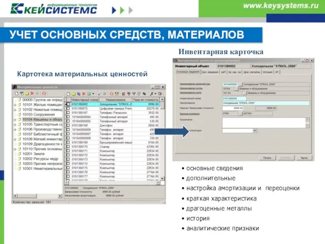 Картотека материальных ценностей основные сведения дополнительные настройка амортизации и переоценки краткая характеристика