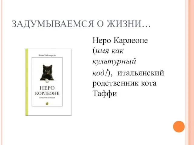 ЗАДУМЫВАЕМСЯ О ЖИЗНИ… Неро Карлеоне (имя как культурный код!), итальянский родственник кота Таффи