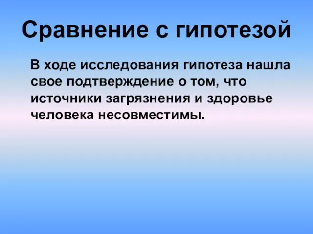 Сравнение с гипотезой В ходе исследования гипотеза нашла свое подтверждение о том,