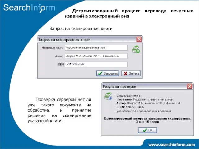 www.searchinform.com Детализированный процесс перевода печатных изданий в электронный вид Запрос на сканирование