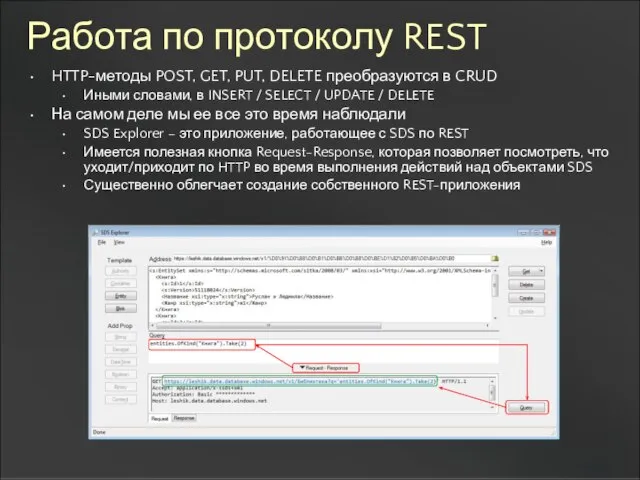 Работа по протоколу REST HTTP-методы POST, GET, PUT, DELETE преобразуются в CRUD