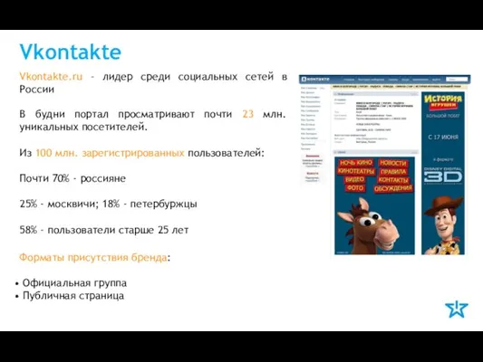 Vkontakte Vkontakte.ru – лидер среди социальных сетей в России В будни портал
