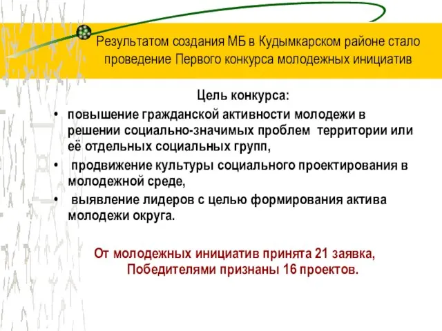 Цель конкурса: повышение гражданской активности молодежи в решении социально-значимых проблем территории или