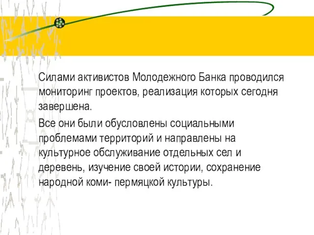 Силами активистов Молодежного Банка проводился мониторинг проектов, реализация которых сегодня завершена. Все