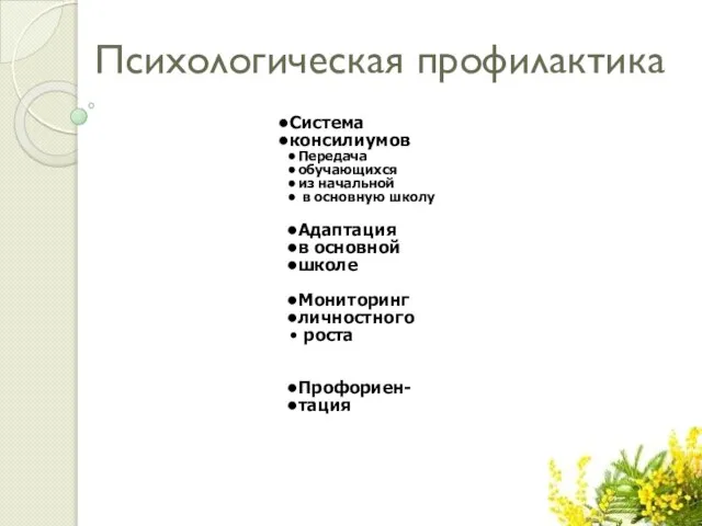 Система консилиумов Передача обучающихся из начальной в основную школу Адаптация в основной