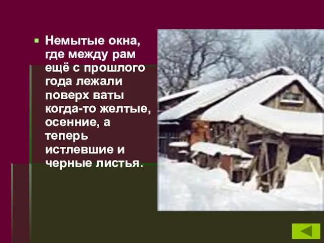 Немытые окна, где между рам ещё с прошлого года лежали поверх ваты