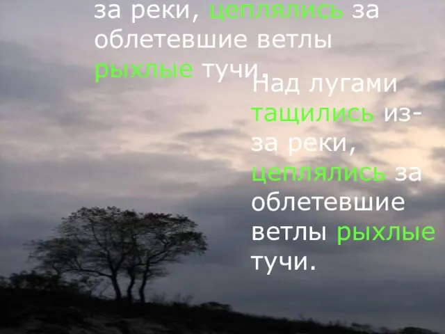 Над лугами тащились из-за реки, цеплялись за облетевшие ветлы рыхлые тучи. Над