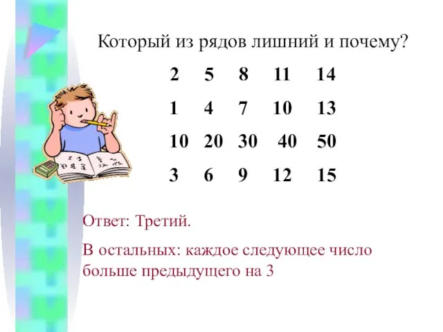 Который из рядов лишний и почему? 2 5 8 11 14 1