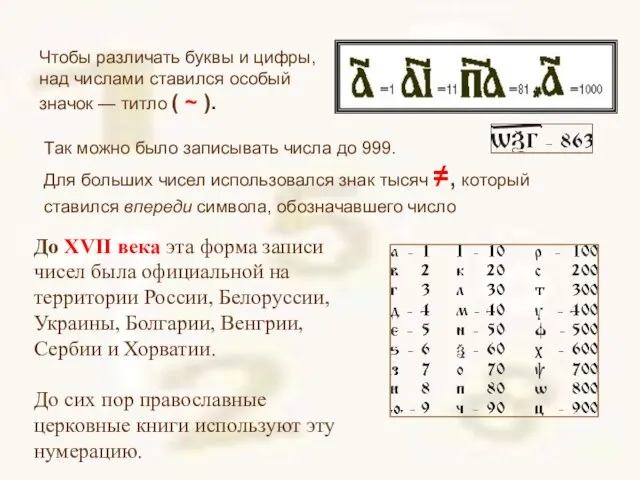 Чтобы различать буквы и цифры, над числами ставился особый значок — титло