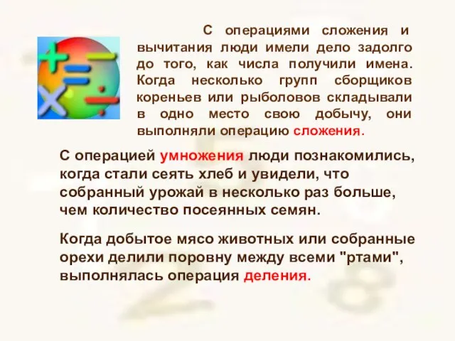 С операциями сложения и вычитания люди имели дело задолго до того, как