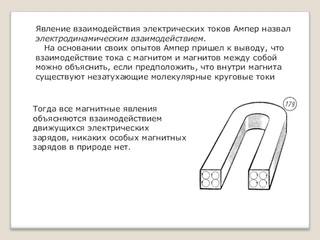 Явление взаимодействия электрических токов Ампер назвал электродинамическим взаимодействием. На основании своих опытов