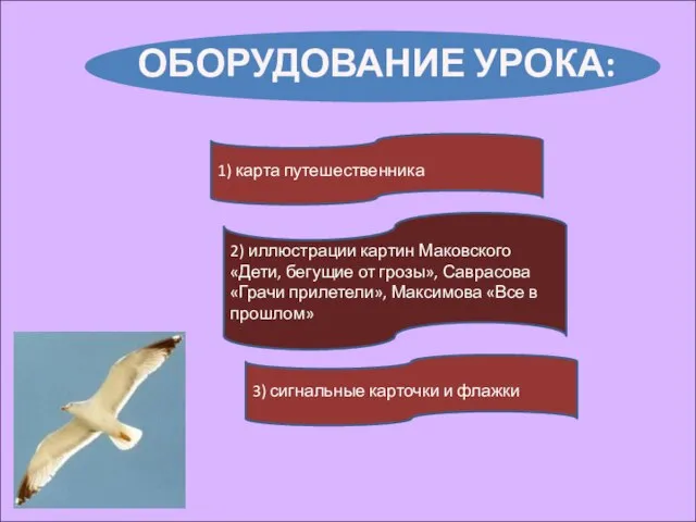 ОБОРУДОВАНИЕ УРОКА: 1) карта путешественника 2) иллюстрации картин Маковского «Дети, бегущие от