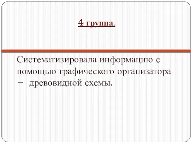 4 группа. Систематизировала информацию с помощью графического организатора – древовидной схемы.