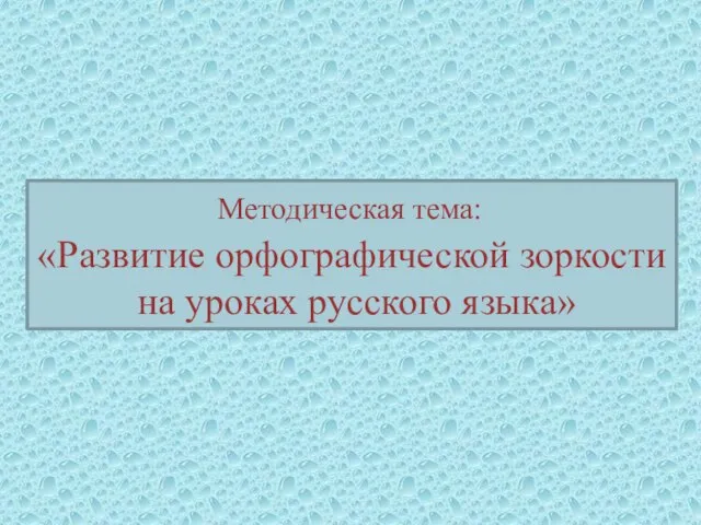 «Развитие орфографической зоркости на уроках русского языка» Методическая тема: