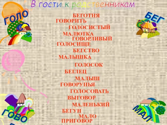 В гости к родственникам ГОЛОС ГОВОР БЕГ МАЛ ГОВОРИТЬ ГОЛОСИСТЫЙ ГОЛОСОК ГОЛОСОВАТЬ