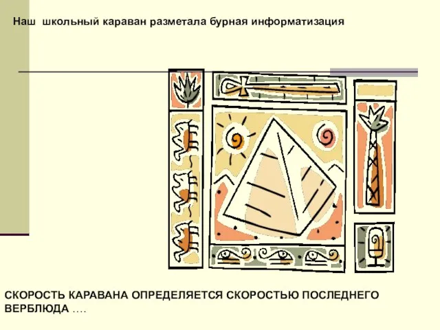 СКОРОСТЬ КАРАВАНА ОПРЕДЕЛЯЕТСЯ СКОРОСТЬЮ ПОСЛЕДНЕГО ВЕРБЛЮДА …. Наш школьный караван разметала бурная информатизация