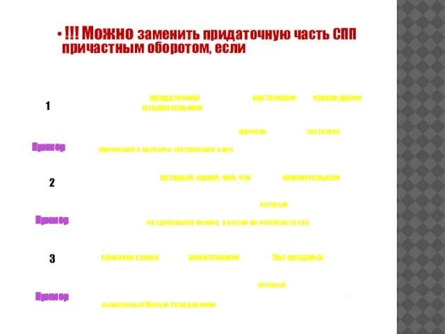 !!! Можно заменить придаточную часть СПП причастным оборотом, если сказуемое в придаточной